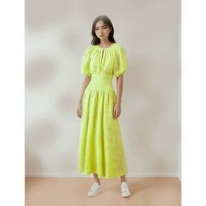 Jcrew provence smocked-waist midi dress eyelet  Lemon Sorbet Size petite PS BNWT